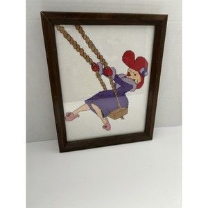Vintage Red Hat Society Flying High Needlepoint Cross Stitch Framed Art